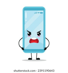 Cute angry smartphone character. Funny mad mobile phone cartoon emoticon in flat style. closet vector illustration