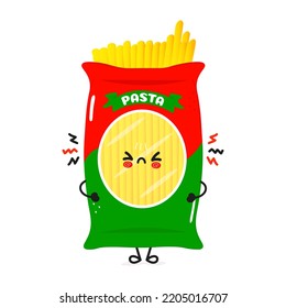 Cute angry spaghetti character. Vector hand drawn cartoon kawaii character illustration icon. Isolated on white background. Sad cute pasta character concept