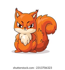 Cute angry squirrel in cartoon style, vector, lines and outline