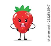 Cute angry strawberry character. Funny furious strawberry cartoon emoticon in flat style. Fruit emoji vector illustration