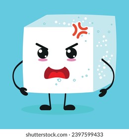Cute angry sugar character. Funny mad ingredient cartoon emoticon in flat style. closet vector illustration