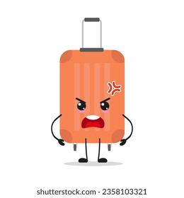 Cute angry suitcase character. Funny mad briefcase cartoon emoticon in flat style. bag emoji vector illustration