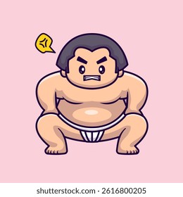 Cute Angry Sumo Cartoon Vector Icon Illustration. People Sport Icon Concept Isolated Premium Vector. Flat Cartoon Style