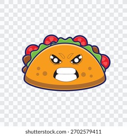 Arte vectorial enojado lindo del taco en el fondo transparente