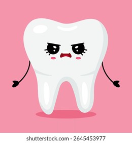 Personagem de dente irritado bonito no fundo rosa