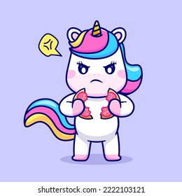 Cute Angry Unicorn Breaking Donut Cartoon Vector Icon Illustration. Animal Food Icon Concept Isolated Premium Vector. Flat Cartoon Style svg