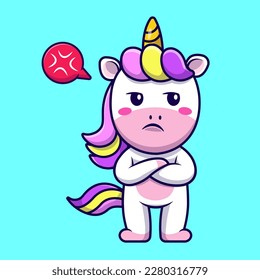 Cute Angry Unicorn Cartoon Vector Icons Illustration. Flat Cartoon Concept. Suitable for any creative project.
 svg