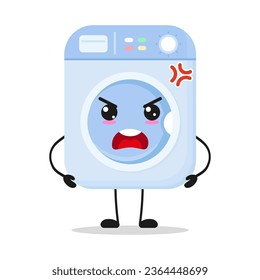 Cute angry washing machine character. Funny mad home appliance cartoon emoticon in flat style. bag vector illustration