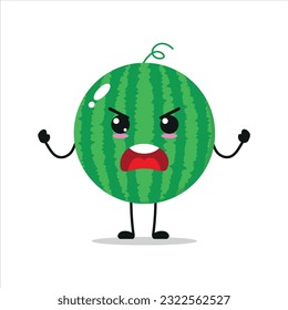 Cute angry watermelon character. Funny furious watermelon cartoon emoticon in flat style. Fruit emoji vector illustration
