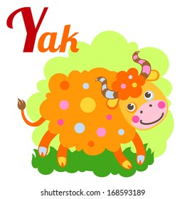 Cute animal alphabet for ABC book. Vector illustration of cartoon yak. Y letter for the Yak.