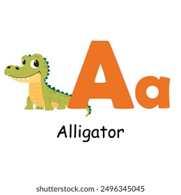 Cute animal alphabet for ABC book. A letter for the Alligator. Vector illustration
