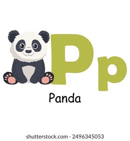 Cute animal alphabet for ABC book. P letter for the Panda. Vector illustration