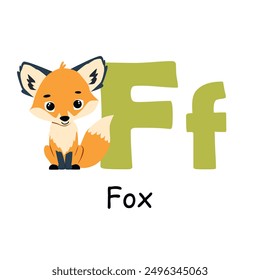 Cute animal alphabet for ABC book. F letter for the Fox. Vector illustration