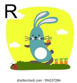 Cute animal alphabet for ABC book. Vector illustration of cartoon rabbit.