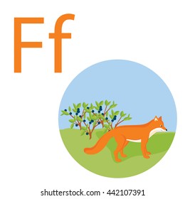 Cute animal alphabet for ABC book. Vector illustration of cartoon animals. Fox for F letter