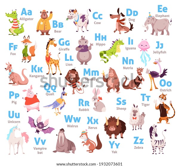 Cute Animal Alphabet Color Kids Zoological Stock Vector (Royalty Free ...