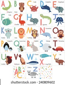Cute animal alphabet. Funny cartoon animals svg