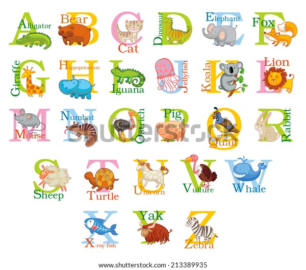 Cute Animal Alphabet Funny Cartoon Character Stock Vector Royalty Free