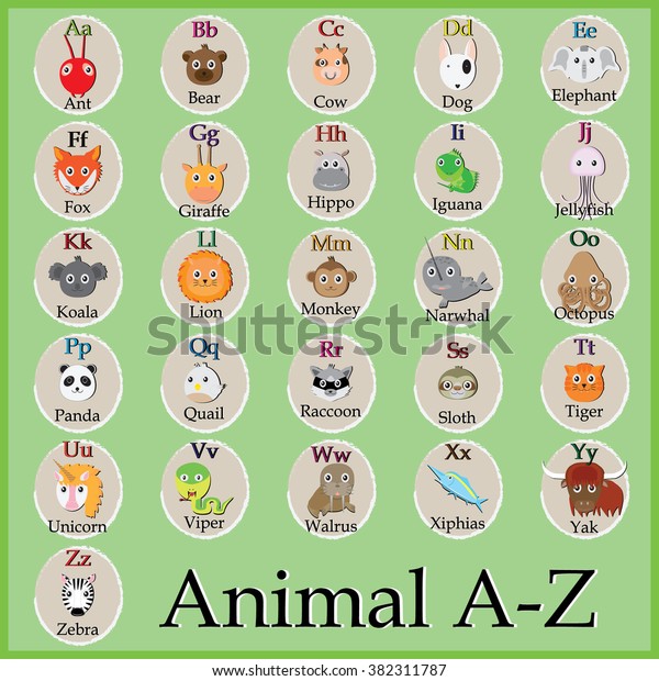 Cute Animal Alphabet Funny Cartoon Character Stock Vector Royalty Free