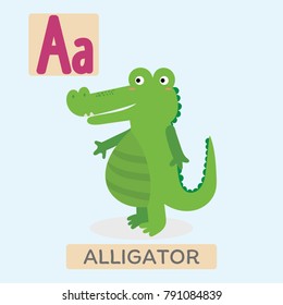 Cute animal alphabet. A letter. Cute Alligator.