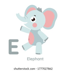 Cute animal alphabet. Letter E. Elephant illustration. Series A-Z.