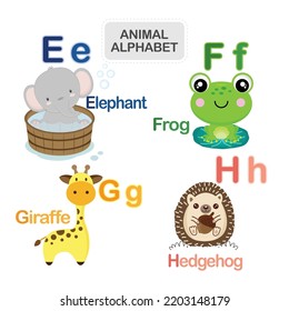 Cute animal alphabet from Letter E to H