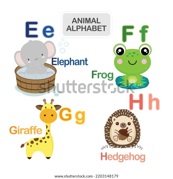 Cute Animal Alphabet Letter E H Stock Vector (Royalty Free) 2203148179 ...