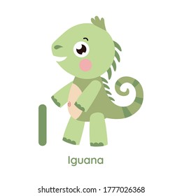 Cute animal alphabet. Letter I. Iguana illustration. Series A-Z.