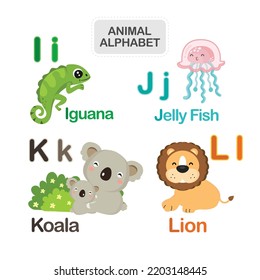 Cute animal alphabet from Letter I to L
