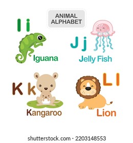 Cute animal alphabet from Letter I to L