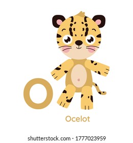 Cute animal alphabet. Letter O. Ocelot illustration. Series A-Z.