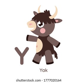 Cute animal alphabet. Letter Y. Yak illustration. Series A-Z.