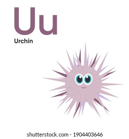 Cute Animal Alphabet Series A-Z. Vector ABC. Letter Uu. Urchin. Cartoon animals alphabet for kids. Isolated vector icons illustration. Education, baby showerchildren prints, decor, cards, books