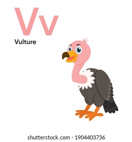 Cute Animal Alphabet Series A-Z. Vector ABC. Letter Vv. Vulture. Cartoon animals alphabet for kids. Isolated vector icons illustration. Education, baby showerchildren prints, decor, cards, books