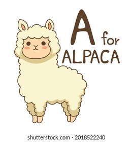 Cute Animal Alphabet Series A-Z for kids. Vector cartoon character design illustration.