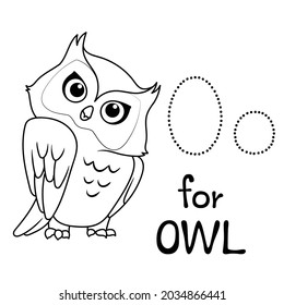 Cute Animal Alphabet Series O is for owl for kids. Vector cartoon character design illustration.