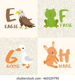 Cute Animal Alphabet Set : Letter E,F,G,H : Vector Illustration