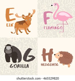 Cute Animal Alphabet Set : Letter E,F,G,H : Vector Illustration
