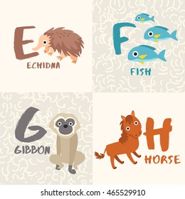 Cute Animal Alphabet Set : Letter E,F,G,H : Vector Illustration