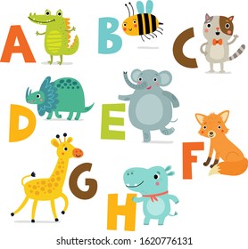 Cute animal alphabet. vector set