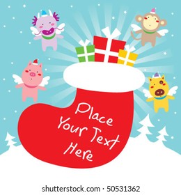 cute animal angel xmas greeting