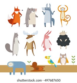 cute animal anthropomorphism friends forest vector illustration flat design