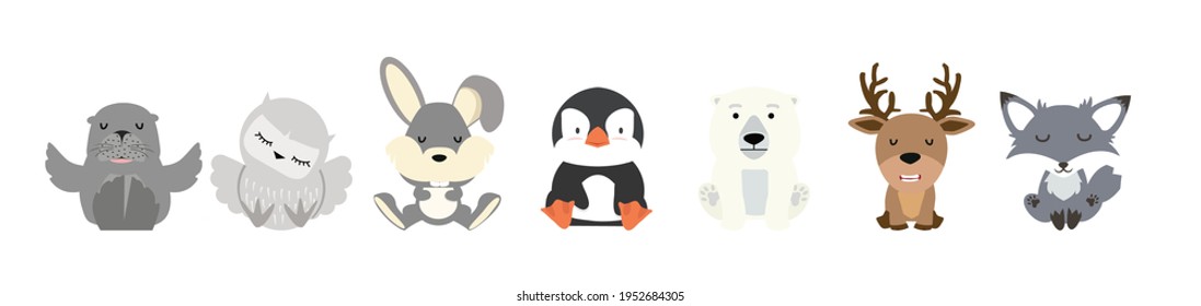 Cute animal Arctic Cartoon characters  set