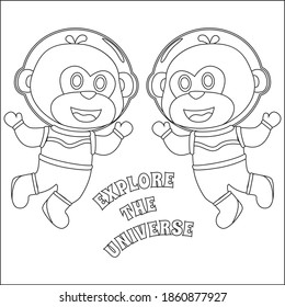 cute animal astronaut with cartoon style for colouring book or page
