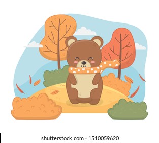 cute animal autumn season flat design