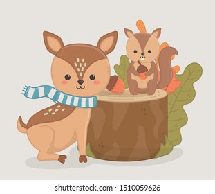 cute animal autumn season flat design