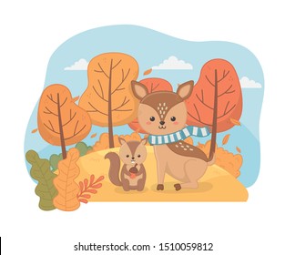 cute animal autumn season a flat design