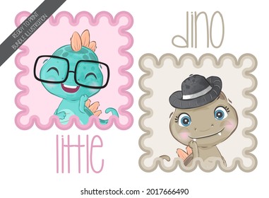 Cute animal baby dino with seamless pattern