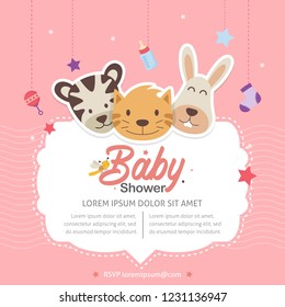 Cute Animal Baby Shower Theme Invitation Template