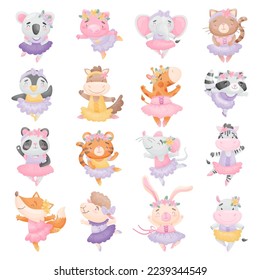 Ballerina animal en Tutu Skirt y zapatillas de Pointe Dancing Ballet Gran Vector Set